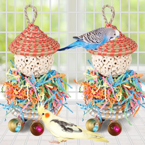 BBjinronjy 2PCS Bird Toys Parrot Foraging Shredder Hanging Toys Sola Balls with Bell for Small Parrots Parakeets Cockatiel Conures Love Birds Budgie Cage Toy - size: Medium D
