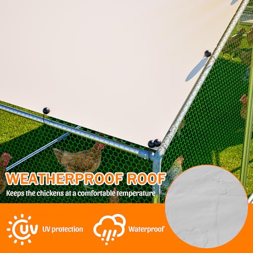 Large 2 Spire Roof Metal Chicken Coop 20×6.72×6.66FT with Run,Water-Resident Poultry Fence with Upgrade Wire Mesh and Anti-UV Cover,Walk-In Hens Pen for Yard,Outdoor Chicken Cage for Duck,Rabbit House - size: 240.0"L x 80.0"W x 79.0"H