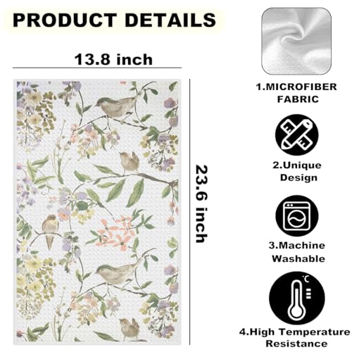 2 Pcs Watercolor Flower Bird Kitchen Towels Decorative Hand Towels | Waffle Soft Tea Towel for Home, Bathroom, Absorbent Microfiber Dish Cloth, Housewarming Gifts for Women, Mom - color: Multi 1220