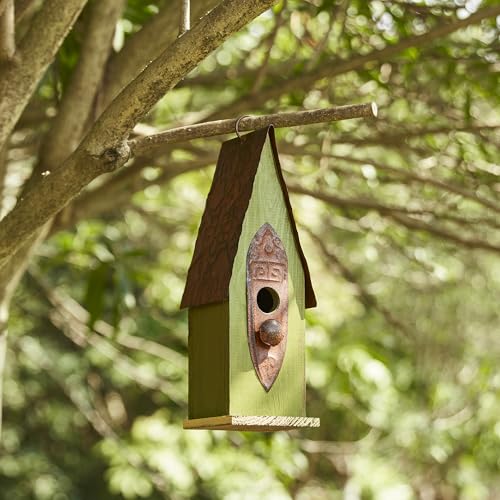 Glitzhome 13.25" H Hanging Birdhouse Retro Green Distressed Solid Wood Bird House for Outdoor - color: RetroGreen