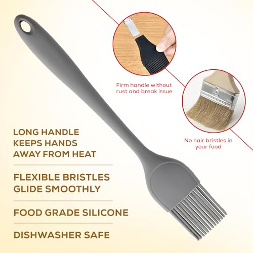 Mrs. Anderson’s Baking Silicone Basting Brush, Non-Stick, Heat Safe, Shed-Proof Bristles, Gray, 1.75-Inches, For Butter, Egg Wash, Glaze, And Baking Prep - color: Gray, size: 10.75-Inch, Brush
