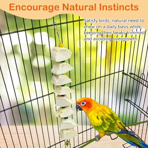 3 Pack Bird Chewing Toy Cuttlebone Parrot Toy with Bell Hanging Bird Beak Grinding Stone Parakeet Cage Accessories for Small & Medium Budgies Lovebirds Cockatiels (Block, 8 Per Skewer) - size: 8 Blocky