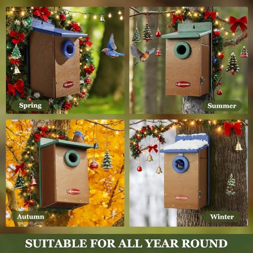 Kingyard Bluebird House, Outdoor Bird House with Predator Guard | Recycled poly lumber nesting box with a 1.5-inch entrance hole, clear viewing panel, bottom ventilation holes - color: Green