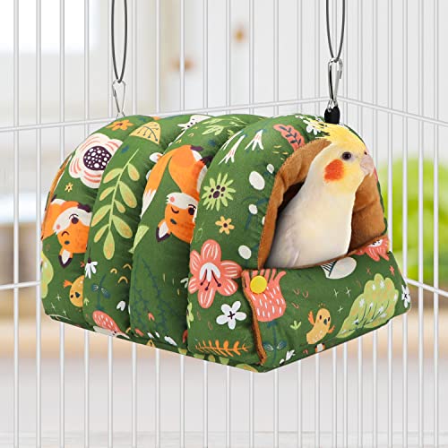 Wontee Bird Nest House Winter Warm Snuggle Hut Bird Bed Hanging Hammock for Parrots Budgies Parakeets Caique Senegal Cockatiels Conures (Large, Green) - color: Green, size: Large
