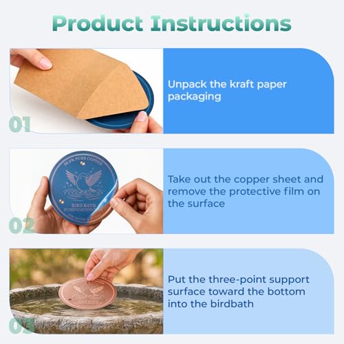 Bird Bath Copper Disk 99.9% Pure Copper Release Cu Clean Water Outdoor Disc | Diameter 4", 0.6mm Triple-Point, Release Boost Cu+, All-Season Purification, Outdoor Bowl Birdbath, Garden Backyard Disc - color: Pure Copper Disk