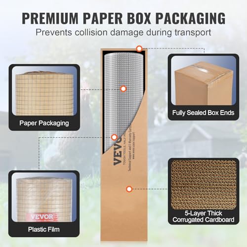 VEVOR Hardware Cloth, 1/2 inch 48in x 100 ft 19 Gauge, Hot Dipped Galvanized Wire Mesh Roll, Chicken Wire Fencing, Wire Mesh for Rabbit Cages, Garden, Small Rodents - size: 48'' x 100'