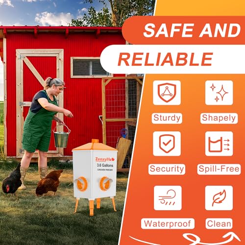No Waste Chicken Feeders, DIY Automatic Poultry Feeder - 4 Ports Orange | Buckets Barrels Bins Troughs‑mountable Design for common Breeds of Chicken Flock with Hole Saw - size: 4 Ports