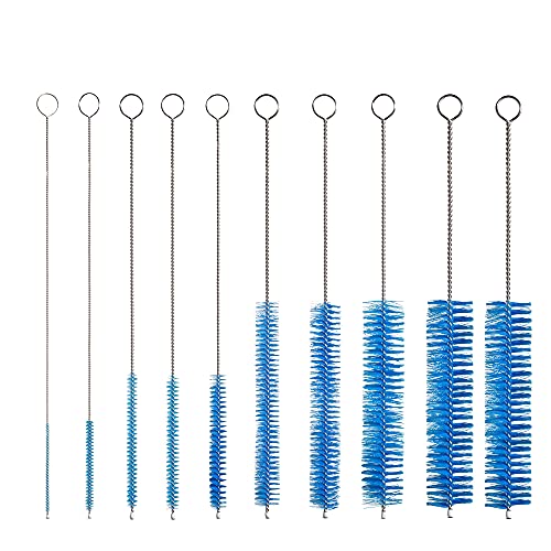 10" Extra Long Tube Cleaning Brush Set - 10 Pack - Blue | Flexible nylon straw brushes for bottles, cleaning straws, pipe cleaners, glass, keyboard, detailing and deep cleaning - color: Blue, size: 10pk - 2mm 3mm 4mm 5mm 6mm 8mm 12mm 16mm 20mm 24mm