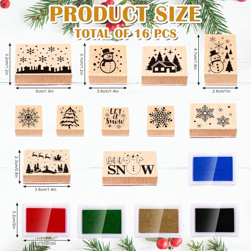 JarThenaAMCS 11 Pcs Winter Wooden Rubber Stamps Snowflake Snowman DIY Craft Stamps for Christmas Xmas Scrapbooking Cards Making - style: Winter