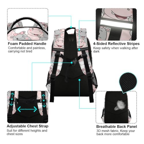 Kids Cartoon Hippo Backpack for Boys Girls School Bags | Elementary Middle, Travel Daypack Lightweight Waterproof with Reflective Strip - color: Cartoon Hippo