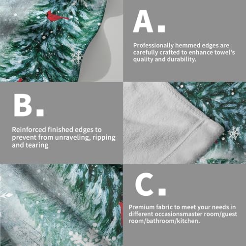 Winter Christmas Trees Hand Towels Set of 2, 28x14 Inch Nature Green Forest Mountain Birds Decorative Fingertip Towel Soft Absorbent Dish Cloths for Guest Gym Yoga Home Decor - color: Snow Green Forest