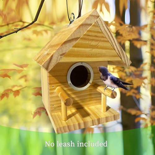 Bird Houses for Outside, Bird House Clearance with Metal Predator Guard for Bluebird Wren Swallow Finch, Cedar Wooden Hanging Birdhouse for Outdoor Garden, Lacquer Finished