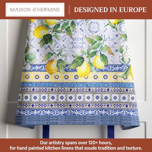 Maison d' Hermine Aprons for women with Pocket 100% Cotton (27.50"x31.50") | Adjustable Neck Strap & long ties Apron Men Chef Wedding Cooking Gardening Server Maid - color: 025 - Citrus