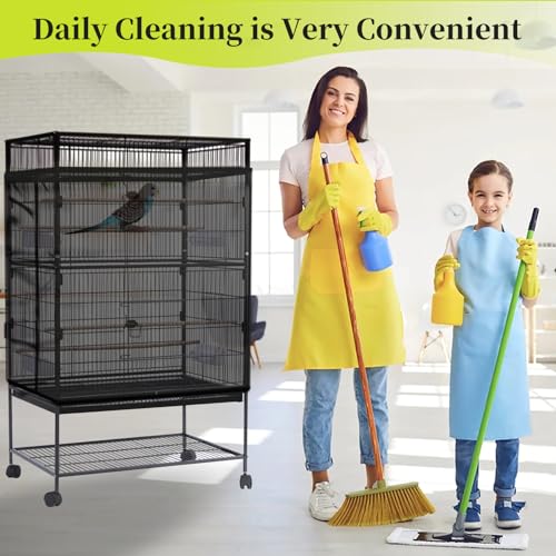 Daoeny 2PCS Bird Cage Seed Catcher, Large Bird Cage Cover, Adjustable Soft Airy Nylon Mesh, Birdcage Cover Skirt Seed Guard for Parrot Parakeet Macaw Round Square Cages (Black & Black) - color: Black & Black