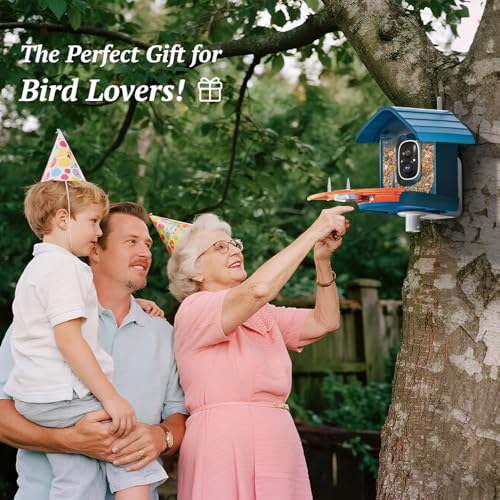 Smart Bird Feeder with Camera, 2K HD AI Identify Birds Species, Bird Watching Camera with Solar Panel, Gift for Mom Dad Birdlovers