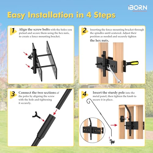 iBorn Fence Deck Hook Rail Heavy Duty Hummingbird Feeder Hanger 28 Inch Railing Hanging Hook for Bird Feeder, Suet Baskets, Planters, Wind Chimes, Solid Wire, 180 Degree Rotary, 1 Pack - style: 28" Fence Railings Hook,1 Pack
