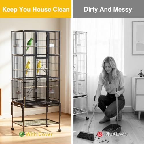 69-Inch Large Bird Cage with Dust Cover,Extra Large Bird Cages for Parakeet | Birdcages for Cockatiels Quaker Conure Lovebird Finch Canary Small Medium Parrot with Rolling Wheels,Black - color: Black