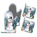 Oven Mitts and Pot Holders Sets,Cute Snowman Thick Cotton Kitchen Oven Mitt Set,Christmas Winter Forest Waterproof Anti-Slip Silicone Mittens for Baking,Cute Cooking Utensils Set - color: Cute Snowman