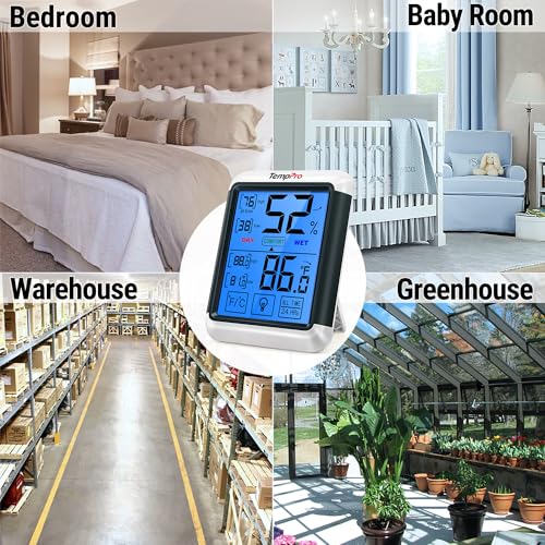 TempPro TempAir Digital Indoor Hygrometer Thermometer with Touchscreen | 4-Inch Temperature/Humidity Monitor with Backlit, Room Thermometer/Humidity Meter for House Home Greenhouse - size: Indoor