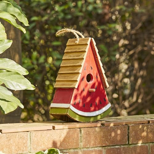 Glitzhome Bird House for Outside, Hanging Birdhouse for Outdoors, 11" H Watermelon Handmade Distressed Solid Wood Bird Houses Garden Decorative Birdhouses for Hummingbird,Sparrow,Wren Finch - color: 11"H Watermelon
