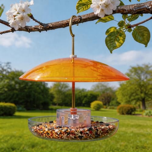 8" Mini Plastic Rain Cover for Bird Feeder, Yellow Weather Guard Dome | Stainless Hooks Baffle, Small Protective Shield for Hanging Outdoors, Bird House Protector against Snow/Sun/Poop, Dia. 20cm - color: Orange, size: 1PC/Pack