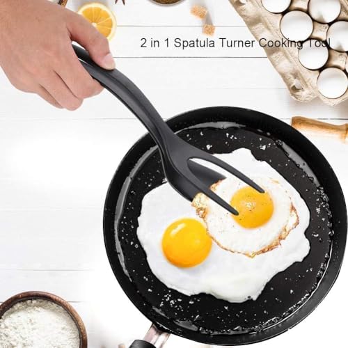 Kitchen Cooking Spatula, Egg Flipper Spatula Tongs 2 in 1 Frying Pan Egg Silicone Fried Egg Grip Flip Tongs Double Sided Turner Multi Purpose Non Stick Kitchen Shovel for Bread Fish Pancake Toast
