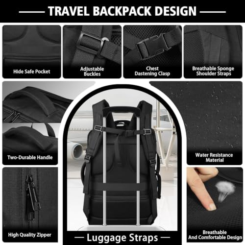 Travel Backpack with LifetimeWarranty,Expandable Carry on Backpack,Black | Expands 35L to 45L,Fits 17.3"Laptop Notebook,Water Resistant Weekender Backpack Business Trips Cable Access Port,Daily Travel - color: Black, size: Standard（35L-45L）