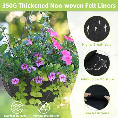 Riare 16x80 Inch Black Felt Planter Liner Roll- 2 Rolls Non-Woven Fabric Planter Liner for Outdoor Plants, Coco Liner Roll Alternative Basket Planter Liner for Planters Hanging Basket Window Box