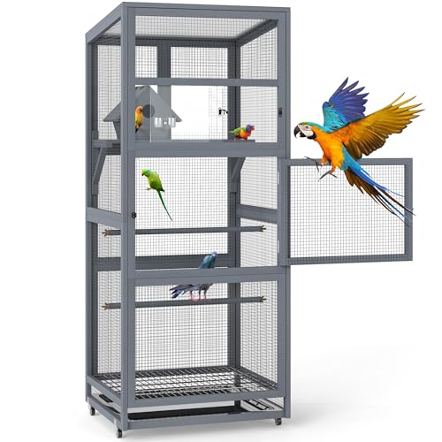 Coziwow 68" H Outdoor Bird Aviary, Large Wood Parakeet Cage with Perch,Nest