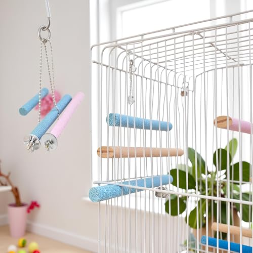 4 Pcs Bird Perch Stand Toy,Random Bird Perch Stand Toy Wood Parrot Grinding Claw Sticks Sanded Cage Toy for Parakeets Finches Parakeet Toys, Sanded Surface Cage Accessories for Parakeets Finches