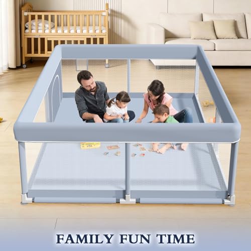 XVISHX 65 x 50 Inch Baby Playpen, Playpen for Babies and Toddlers, Baby Play Pen Playard for Indoor & Outdoor Active Center Game Fence, with Skin-Friendly Fabric and Soft Breathable Mesh, Grey - size: 65 × 50 Inch