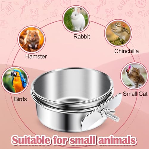 ToLanbbt 8 Pcs Stainless Steel Bird Food Bowls Bird Water Bowls with Clamp Holder, Parrot Feeding Dish Cups Parrot Cage Coop Feeders for Cockatiel Conure Budgie Parakeet Macaw Lovebird Small Animal, S - size: Small