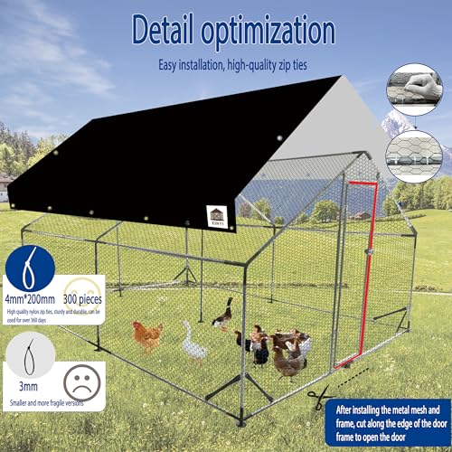 Chicken Runs for Yard with Cover, Metal Chicken Coop, Upgraded Anti-UV 180g/㎡ PE Cloth & 1.1mm Thickened PVC-Coated Hexagonal Chicken Wire Mesh & More Galvanized Steel Standpipes,13.1×9.8×6.4FT - size: 157.0"L x 118.0"W x 77.0"H