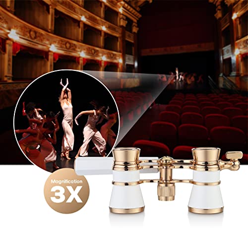 Aomekie Opera Glasses Binoculars 3X25 Theater Glasses Lorgnette Mini Binocular Compact with Handle for Adults Women in Musical Concert（White） - color: White with Handle