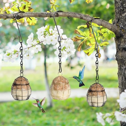 3PCS Bird Nesting Material, Refillable Hummingbird Nesters Cage Holder with Wool Material for Wild Birds Nesting Station, Nesting Balls for Bird Lover Gifts, Bird Watching Gifts for Outdoor Patio - color: Black & Gold-3pcs