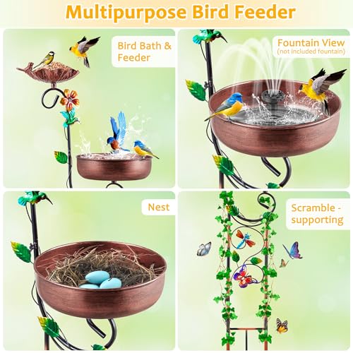 2 in 1 Bird Bath for Outside, Freestanding Large Bird Feeder Birdbaths for Outdoors, Garden Metal Bird Baths Bowl for Patio Yard, Copper - size: 36‘’