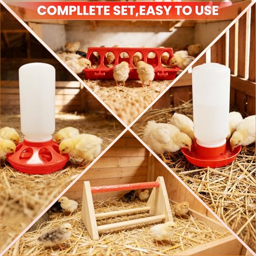 Brooder Box for Chicks, 8-in-1 Chick Heat Plate Starter Kit, Baby Chicken Brooder Pen with Feeder, Waterer, Perch & Bedding, Indoor Poultry Setup (Red)
