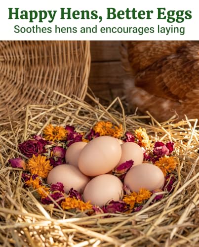 21 Oz Chicken Nesting Herbs, 8 Flowers Premixed Dried Poultry Herb Natural Egg Laying Coop Box Pads Roost House Lime Feed Grit Herbs Bedding Supplies for Chicken Duck Feeder
