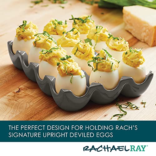 Rachael Ray Solid Glaze Ceramics Egg Tray/Holder, 12 Cup, Dark Gray - color: Dark Gray