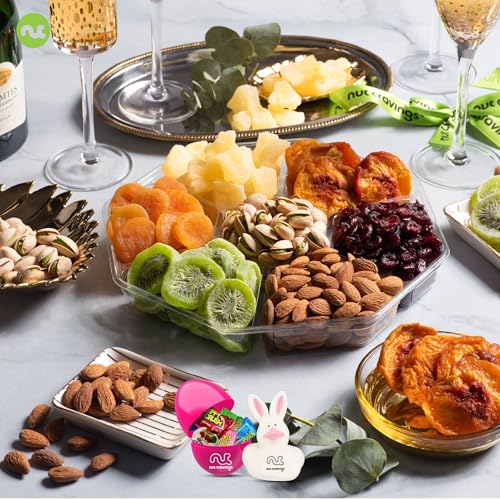 NUT CRAVINGS Gourmet Collection - Easter Treats, Candies & Dried Fruit Nuts Gift Basket with Happy Easter Ribbon, Candy Filled Egg + Bunny (7 Piece Assortment) - style: 1. Easter - Deluxe (7 Piece Assortment)