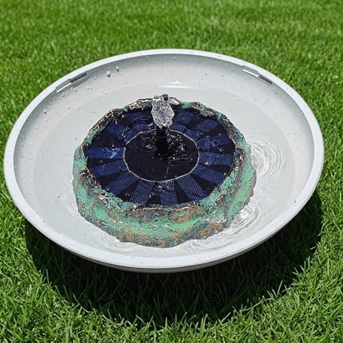 Solar Fountain for Bird Bath Vintage Copper Patina Faux Rock Water Pump with 6 Nozzles Small Solar Powered Bird Bath Water Bubbler Hummingbird Fountain Birdbath for Garden Fish Tank and Pond