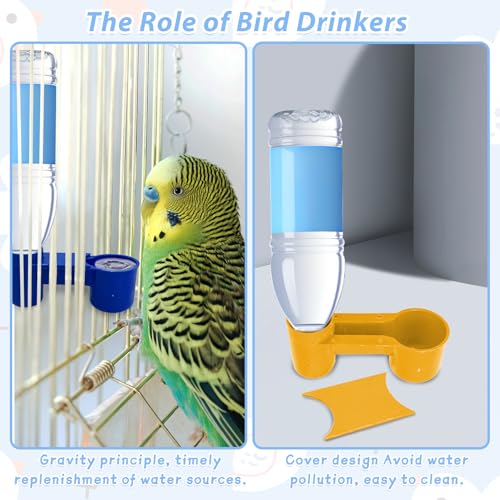 kathson 20 Pcs Bird Drinker Feeder Plastic Soda Pop Water Bottle Cup Ideal for Chicken Pigeons Birds Feeder Trough Animal Feeding Accessories(Yellow) - color: Yellow
