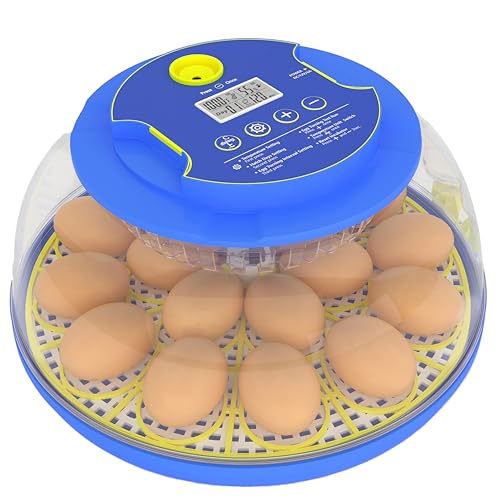 18 Egg Incubator with Automatic Egg Turning - Hatching Unit with Digital Control & Built-in Candler - Incubation System with 2 Hatcher Trays for Chicken, Duck, Goose, Quail, Parrot Eggs - Cyan