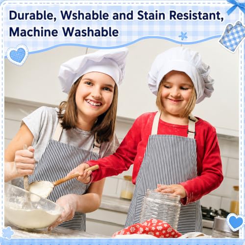 Newcotte Stripes Kids Aprons, Adjustable Cotton Bib Chef Apron with 2 Pockets for Cooking Painting Baking Toddler Boys Girls - color: Blue
