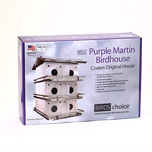 Birds Choice Premium Aluminum Purple Martin House – 16 Room, 4 Floor Birdhouse with Starling Resistant Entrance Holes, Ventilated Roof & Easy Cleaning, Unassembled | Starling Resistant Entrance Holes, Ventilated Roof for Cooler Nests, Easy Cleaning Access