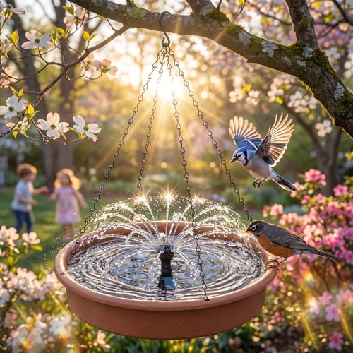 AISITIN 12" Hanging Bird Bath with Solar Fountain for Drinking & Feeding | Outdoor Solar Powered Hanging Bird Bath Fountain, Perfect for Outdoor, Gardens, Patios, and Yards