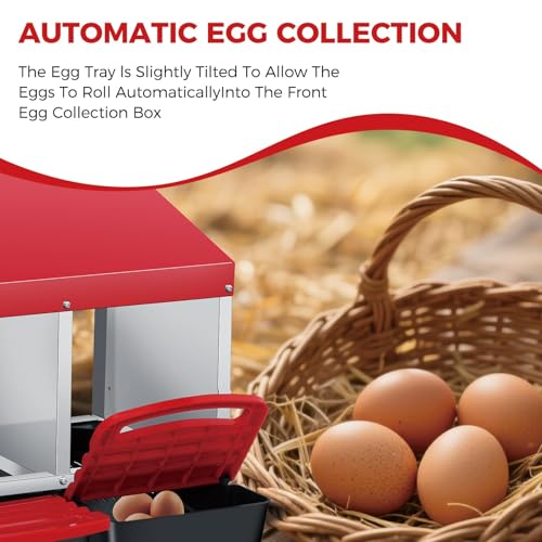 Chicken Nesting Boxes, Heavy-Duty 8-Compartment Metal Chicken Nesting Box – Removable Tray, Ventilation Holes, Easy Egg Collection, Rustproof Galvanized Steel - Red - 4 - Slot - color: Red, size: 4 - Slot - Upgraded Version