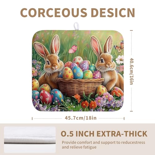 Easter Bunny Eggs Dish Drying Mat for Kitchen Counter 16x18 Inch Spring Easter Rabbit Flowers Drying Mat Microfiber Dish Drainer Rack Mats Absorbent Reversible Dishes Pad Dish Dryer Mat - color: Easter Egg Bunny, size: 16" x 18"
