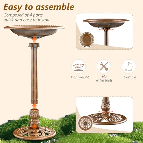 AISITIN 28 Inch Bird Bath with 3.5W Solar Fountain for Outside, Bronze | Antique Copper Polyresin Pedestal Bird Baths for Outdoor Garden Decor, Weather-Resistant Birdbaths with 20" Bowl & 8 Nozzles - color: Bronze