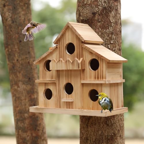 Bird Houses for Outside with Bird Feeder,6 Rooms Large Bird House,Hummingbird House for Bluebird Finch Cardinals Hanging Birdhouse for Garden